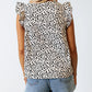 Leopard Ruffle Sleeve Embellished V-neck Blouse
