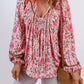 Floral Print Drawstring Lace-up Babydoll Blouse