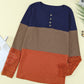 Ribbed Lace Splicing Color Block Long Sleeve Top