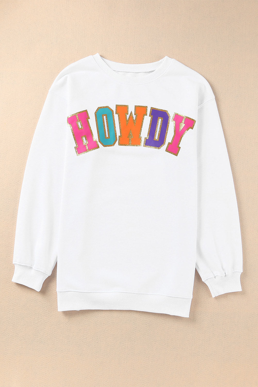 White HOWDY Letter Color Block Print Oversized Sweatshirt
