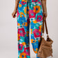 Abstract Floral Print Drawstring Wide Waistband Pants