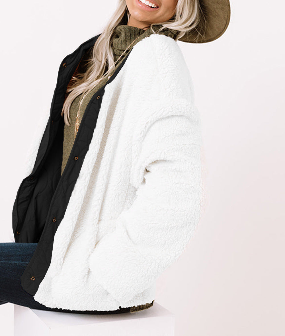 Snap Button Furry Reversible Coat