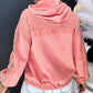 Pink Floral Pattern Splice Drawstring Hoodie