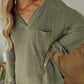 Waffle Knit Split Neck Pocketed Loose Top