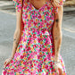 Multicolor Smocked Bodice Ruffle Trim Floral Dress