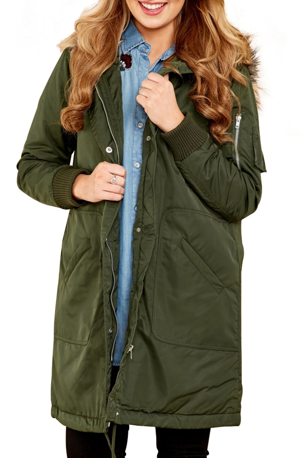 Fur Trim Hooded Longline Coat