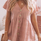 Pink Short Sleeves Buttoned Peplum Shirt