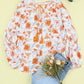 Orange Split V Neck Floral Print Dolman Blouse