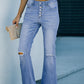 Sky Blue High Rise Distressed Bell Bottom Denims