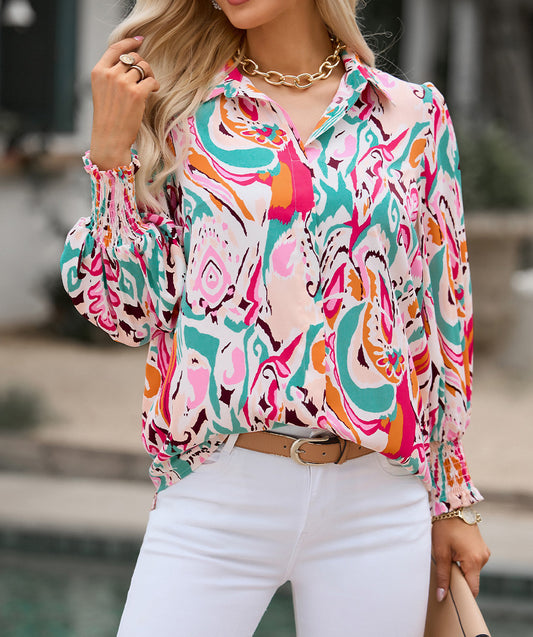 Paisley Print 3/4 Lantern Sleeve Shirt