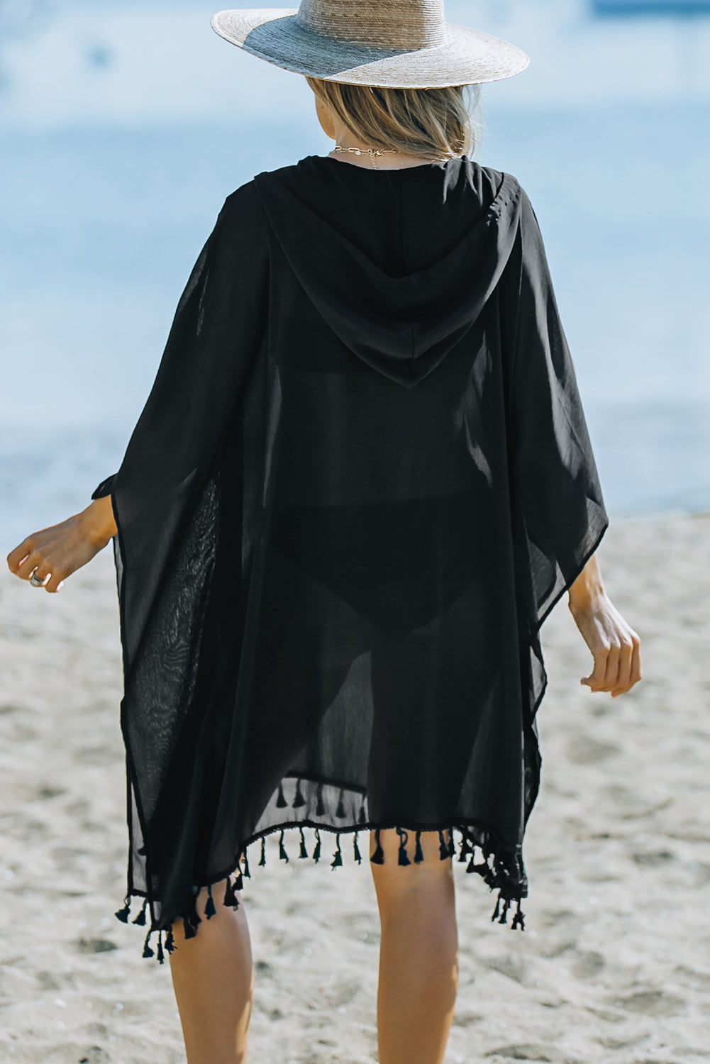 Tassel Hooded Oversized Beach Cover Up