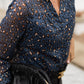 Blue Leopard Sheer Button Front Long Sleeve Shirt