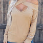 Apricot Cut Out Criss Cross Cold Shoulder Ribbed Top