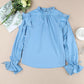Frilled Neck Ruffled Long Sleeve Blouse