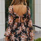 Black Floral Print Tie Back Mini Dress