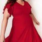 Red Plus Size Short Flutter Sleeve Midi Dress