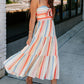 Striped Tie Decor Strapless Tiered Maxi Dress