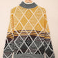 High Neck Geometric Colorblock Sweater