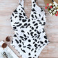 Cross Front Leopard Print Ruched One Piece Swimsuit