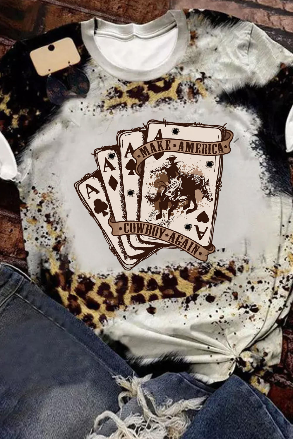 Western Leopard Cowboy Poker Cards Print Graphic Tee