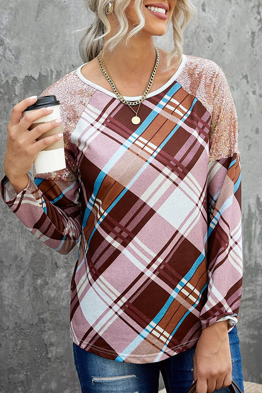 Sequin Shoulder Splicing Long Sleeve Top
