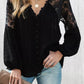 V Neckline Lace Shoulder Patchwork Blouse