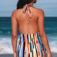 Multicolor Picasso Print Halter Neck Ruched One-Piece Swimsuit