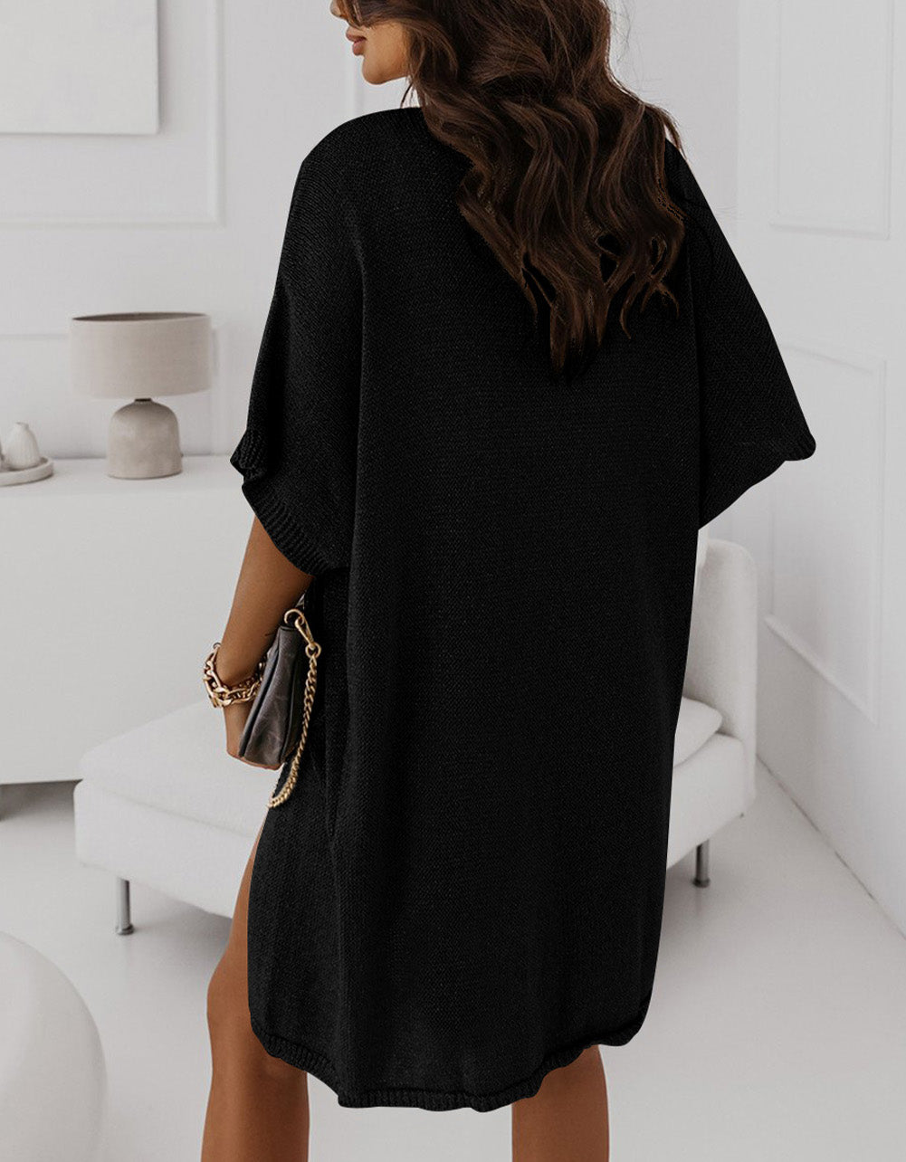 Dolman Half Sleeve Pocketed Long Cardigan