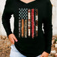 Black Western American Flag Graphic Print V Neck Top