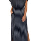 Blue Striped Print Ruffled High Waist Maxi Dress with Side Splits