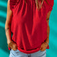 Red Ruffled Ribbed O-neck Sleeveless Top