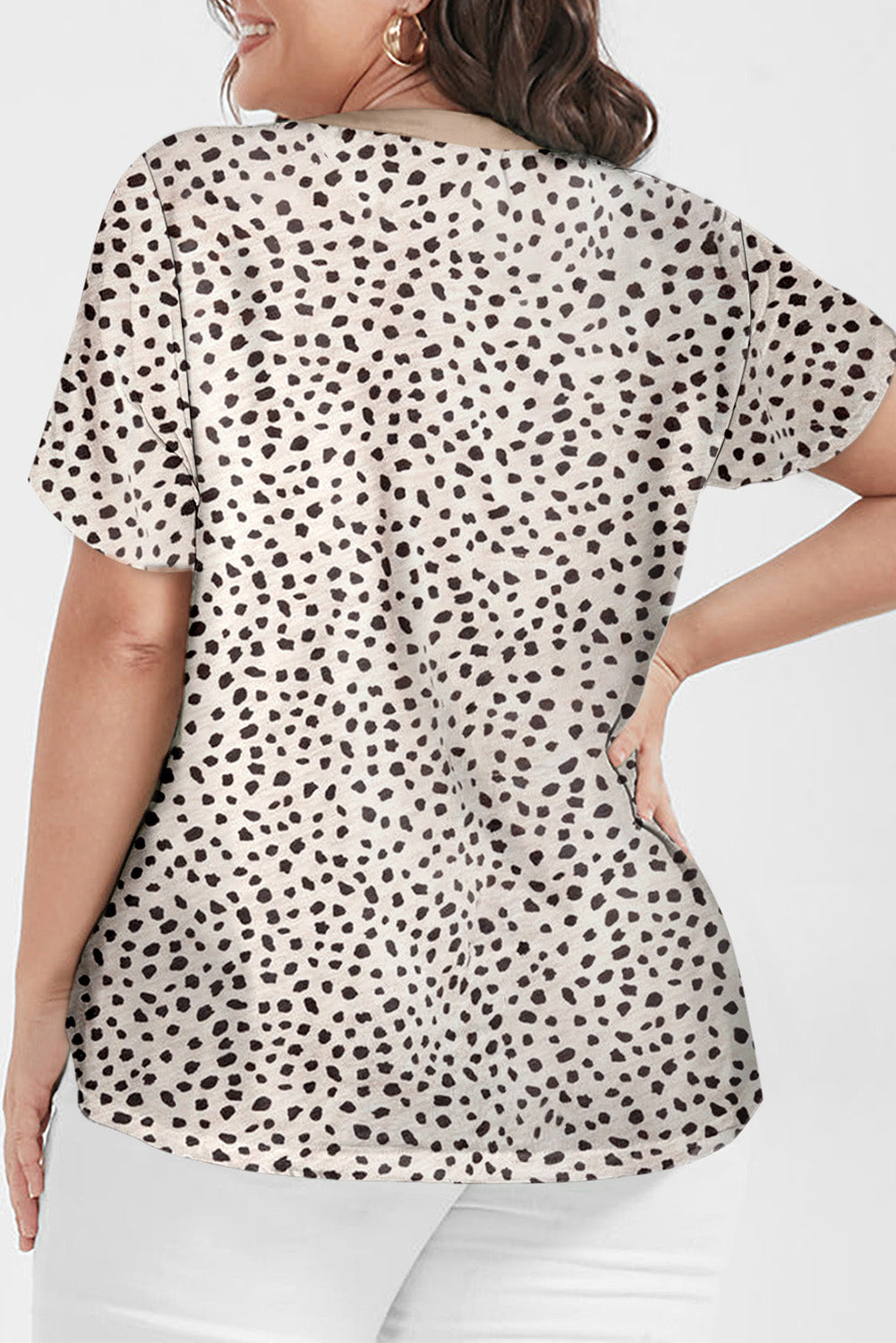 Apricot Animal Dot Print Crew Neck Plus Size T Shirt