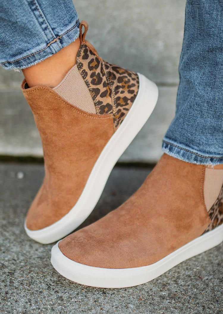 Brown Leopard Color Block Faux Suede Slip On Shoes