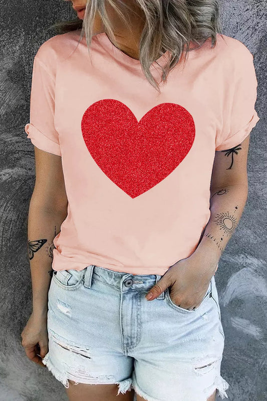 Pink Sequin Heart Graphic Tee