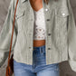 Sky Blue Raw Hem Flap Pockets Cropped Corduroy Jacket