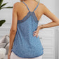 Blue Spaghetti Strap Printed Lace Tank Top