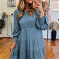 Sky Blue Shirring Tiered Flowy Babydoll Dress