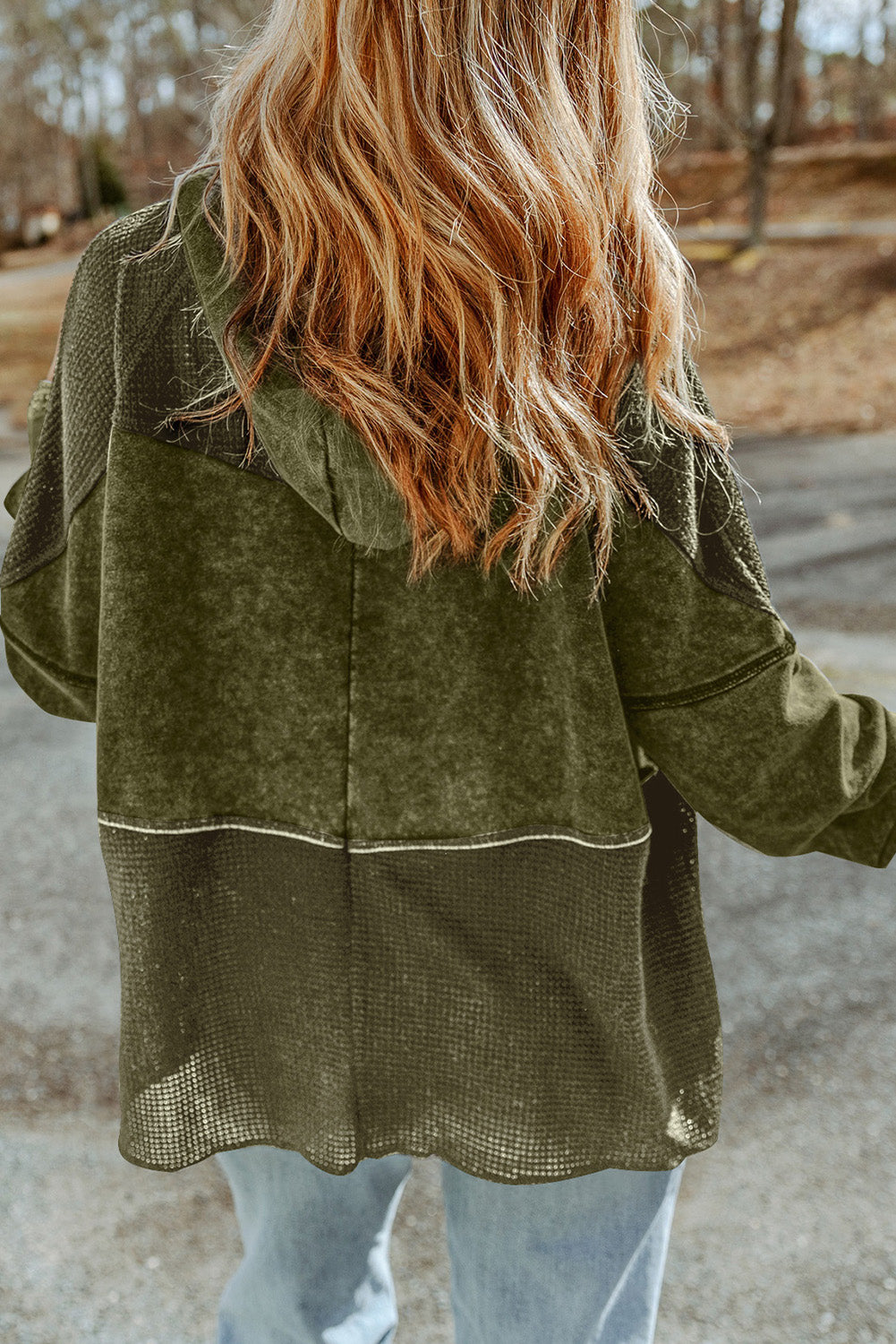 Waffle Patchwork Vintage Washed Hooded Jacket