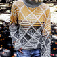 High Neck Geometric Colorblock Sweater