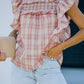Pink Ruffled Sleeves Plaid Top