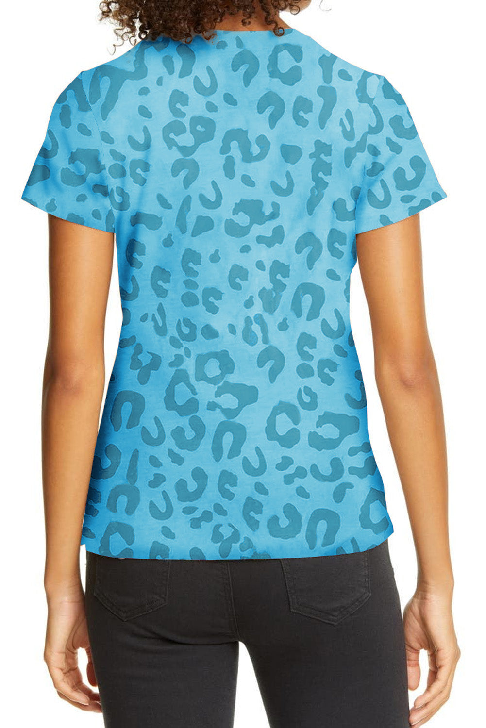 Blue Leopard Print Crew Neck Short Sleeve T Shirt
