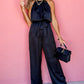 Black Halter Neck Sleeveless Wide Leg Jumpsuit with Belt