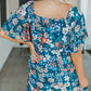Blue Square Neck Ruffle Floral Dress