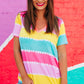 Yellow Striped Color Block V Neck T Shirt