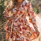 Floral Print V Neck Wrap Tiered Dress