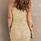 Ribbed Drawstring Ruched Mini Dress with Slit