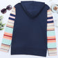 Striped Color Block Thumbhole Sleeve Full Zip Hoodie