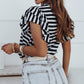 Stripe Print Tiered Ruffled Sleeve Tee