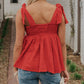 Red Embroidered Babydoll Tie Strap Tank Top