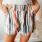 Stripe Vintage Washed Elastic Frill Waist Casual Shorts
